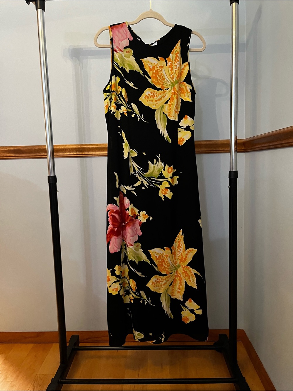 Talbots Sleeveless Silk Maxi Dress, black floral